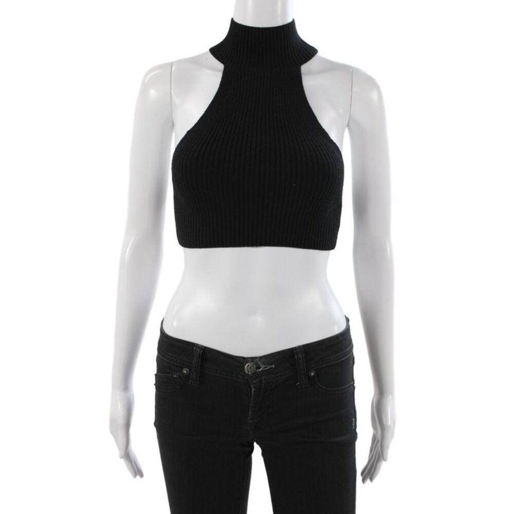 Michael Costello x Revolve Women Cropped Mock Neck Black Tank Sleeveless Size M